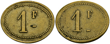 Франция 1 франк XIX-XX век ресторанный жетон латунь 4166-717