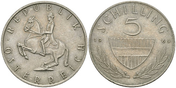 Австрия 5 шиллингов 1969 KM 2889a медно-никель 4579-336