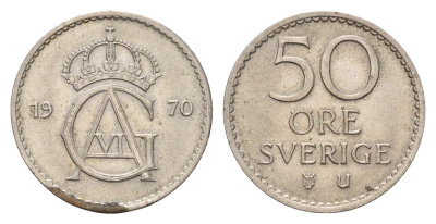 Швеция 50 эре 1970 U, Густав VI Адольф (1950-1973) KM 837 медно-никель 183-225