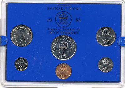 Швеция набор монетного двора из 6 монет 1983 в пластике, Карл XVI Густав (1973- ) KM MS27 UNC 5-4-2-72