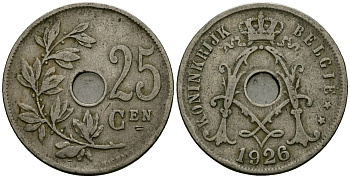 Бельгия 25 сантимов 1926 Belgie KM 69 медно-никель 4165-922