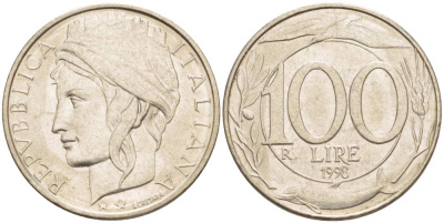 ИТАЛИЯ 100 ЛИР 1998 R KM 159 медно-никель 4551-447