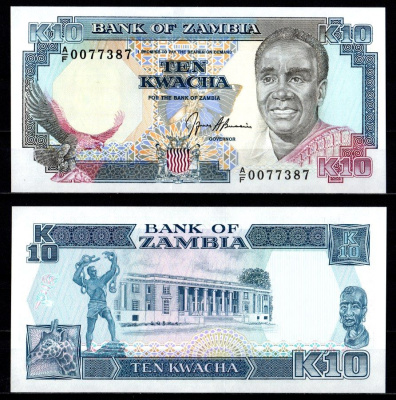Замбия 10 квача ND (1989-1991) Pick 31 b бумага UNC (пресс) 7214-27-3-2