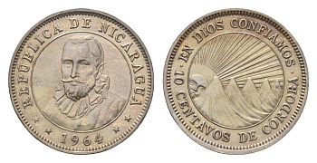 Никарагуа 10 сентаво 1964 KM 17.2 медно-никель UNC 4668-827
