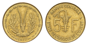 Западная Африка (BCEAO) 5 франков 1977 KM 2a медь алюминий никель UNC 4640-934