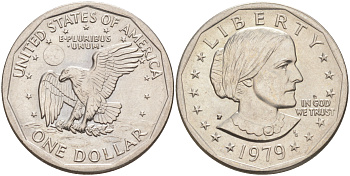 США 1 доллар 1979 Сьюзен Энтони KM 207 медь плакированная медно-никелем 4111-843