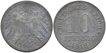 ГЕРМАНИЯ 10 ПФЕННИГОВ 1919 KM 26, J. 299 цинк 4401-142