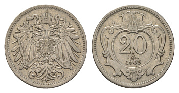 Австрия 20 геллеров 1909 Франц Иосиф I (1848-1916) KM 2803 никель 4625-1022