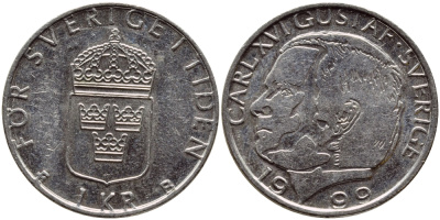 Швеция 1 крона 1999 Карл XVI Густав (1973- ) KM 852a медно-никель 4385-856
