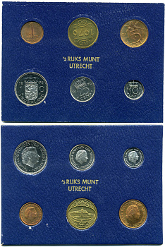 Нидерланды официальный набор из 5 монет + жетон мондвора 1976 в картоне UNC 7-4-2-39