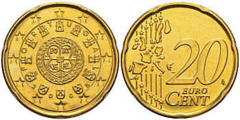 ПОРТУГАЛИЯ 20 ЕВРОЦЕНТОВ 2005 INCM KM 744 латунь UNC 68-822