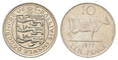 Гернси 10 пенсов 1977 Гернсийская корова KM 30 медно-никель 4703-1137