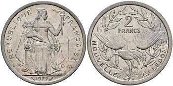 Французская Новая Каледония 2 франка 1977 KM 14 алюминий 4149-613
