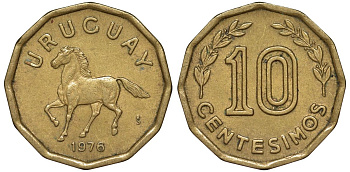Уругвай 10 сентесимо 1976 KM 66 алюминиевая бронза 4164-747