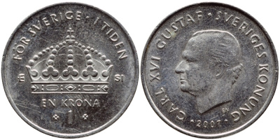 Швеция 1 крона 2007 Карл XVI Густав (1973- ) KM 894 медно-никель 176-925