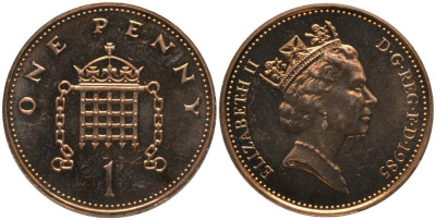 Великобритания 1 пенни 1985 Елизавета II (1952-2022) KM 935, Spink 4381 (B3) бронза UNC 181-613