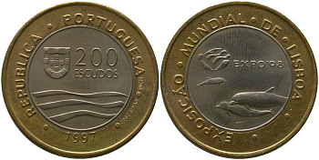 Португалия 200 эскудо 1997 INCM, Лиссабон ЭКСПО, 1998 KM 694 биметалл aUNC 4583-222