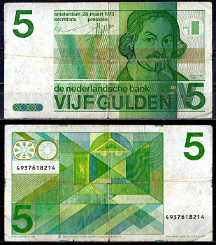 Нидерланды 5 гульденов 1973 Йост ван ден Вондел Pick 95 бумага 7484-21-3-2