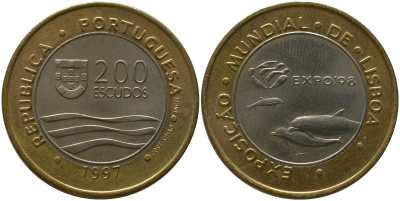 Португалия 200 эскудо 1997 INCM, Лиссабон ЭКСПО, 1998 KM 694 биметалл aUNC 4583-222