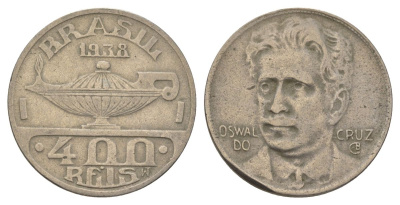 Бразилия 400 реалов 1938 Освалду Крус KM 539 медно-никель 4626-114