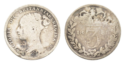 Великобритания 3 пенса 188? Виктория (1837-1901) KM 730, Spink 3914 серебро 4643-814