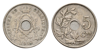 Бельгия 5 сантимов 1910 Belgique, Альберт I (1909-1934) KM 66 медно-никель 4627-614