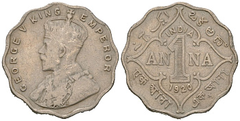Британская Индия 1 анна 1920 KM 513 медно-никель 4615-943