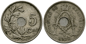 Бельгия 5 сантимов 1922 Belgique KM 66 медно-никель 4173-517