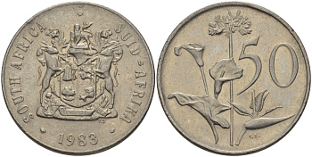 ЮАР 50 центов 1983 Зантедеския Эллиота (калла), герб KM 87 никель 32-1135