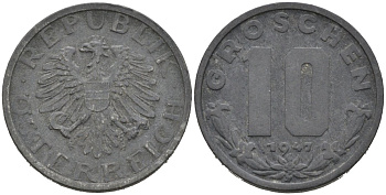 Австрия 10 грошей 1947 KM 2874 цинк 92-333