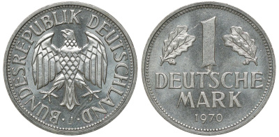 ФРГ 1 МАРКА 1970 J, KM 110, J. 385 медно-никель aUNC 72-817