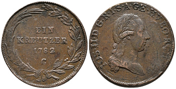 АВСТРИЯ 1 КРЕЙЦЕР 1782 G, ЖОЗЕФ II (1780-1790) KM 2056 медь 34-1142