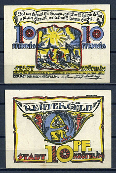 Крепелин (Мекленбург-Шверин, Германия) 10 пфеннигов 1922 бумага UNC (пресс) 7556-39-4-2
