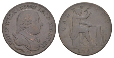 Великобритания, Уорвикшир, Кронбейн 1/2 пенни 1791 токен Dalton & Hamer 432 медь 1526-724