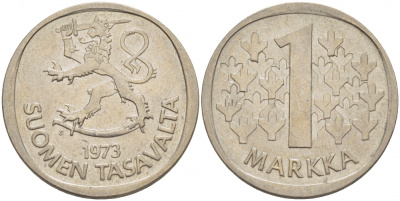 ФИНЛЯНДИЯ 1 МАРКА 1973 S KM 49а медно-никель UNC 3718-921
