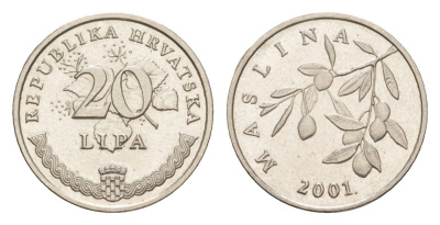 Хорватия 20 липа 2002 четный год KM 7 сталь плакированная никелем UNC 4379-346