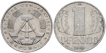 ГДР 1 пфенниг 1968 A KM 8.1 алюминий 100-1014