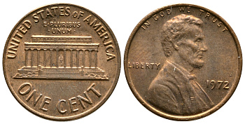 США 1 ЦЕНТ 1972 ЛИНКОЛЬН KM 201 медь цинк 93-1257