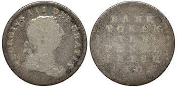 ИРЛАНДИЯ 10 ПЕНСОВ 1805 БАНК ИРЛАНДИИ, БАНКОВСКИЙ ТОКЕН, ГЕОРГ III KM Tn3 серебро 1524-1325