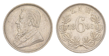 ЮАР (Трансвааль) 6 пенсов 1896 KM 4 серебро 1518-1214