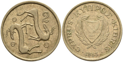 Кипр 2 цента 1985 KM 54.2 никель латунь 4174-1237