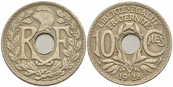 ФРАНЦИЯ 10 САНТИМОВ 1928 ТИП ЛИНДАЙЁ KM 866а медно-никель 4448-224
