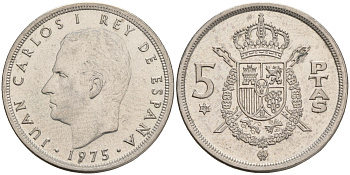 Испания 5 песет 1975 (79) Хуан Карлос I (1975-2014) KM 807 медно-никель 4561-817