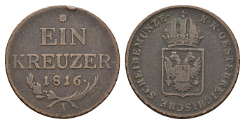 Австрия 1 крейцер 1816 A, Франц II (1792-1835) KM 2113 медь 4675-1215