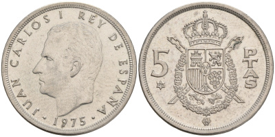Испания 5 песет 1975 (79) Хуан Карлос I (1975-2014) KM 807 медно-никель 4561-817