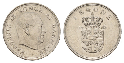 Дания 1 крона 1963 C; S, Фредерик IX (1947-1972) KM 851 медно-никель UNC 3459-921