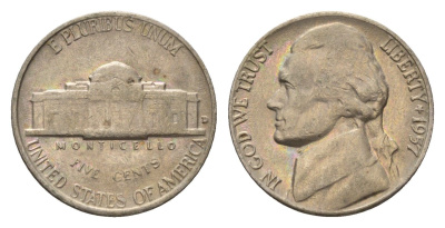 США 5 центов 1957 D, Джефферсон KM A192 медно-никель 4674-525