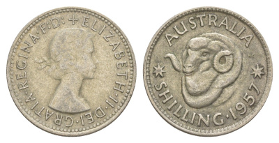 Австралия 1 шиллинг 1957 Елизавета II (1952-2022), овца меринос KM 59 серебро 4364-2657