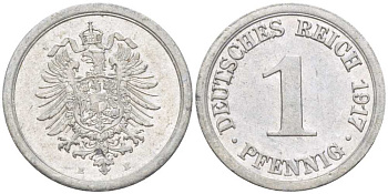 Германия 1 пфенниг 1917 E KM 24, J. 300, Weege 2 алюминий 206-1066