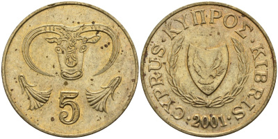 Кипр 5 центов 2001 KM 55.3 никель латунь 4141-1056